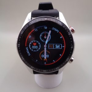 Smartwatch Q12, de color de esfera plateada de correa negra, un estilo único y seguro